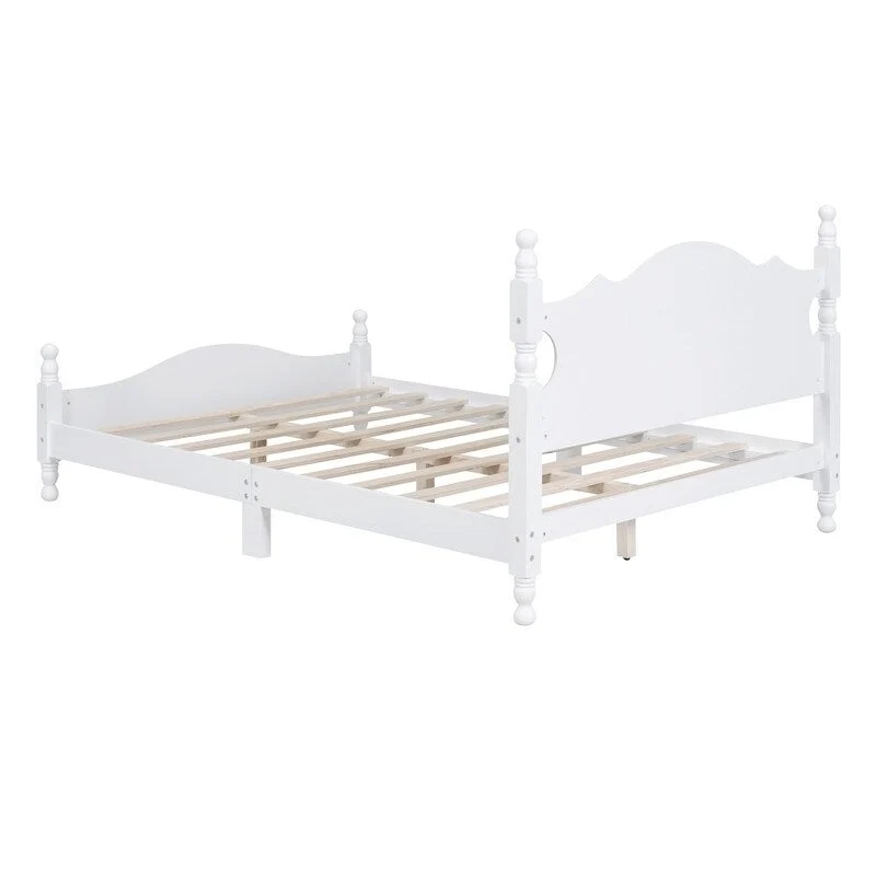 Retro Wood Platform Bed Frame with Wooden Slat Support