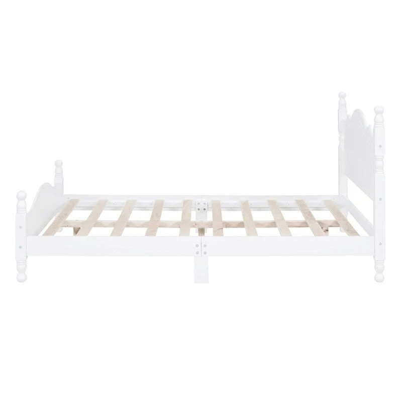 Retro Wood Platform Bed Frame with Wooden Slat Support