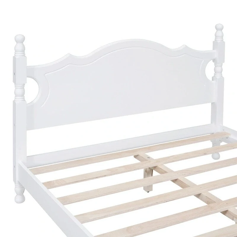 Retro Wood Platform Bed Frame with Wooden Slat Support