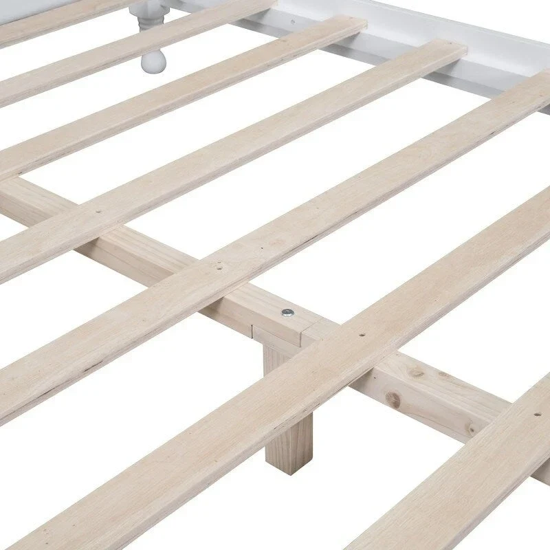 Retro Wood Platform Bed Frame with Wooden Slat Support
