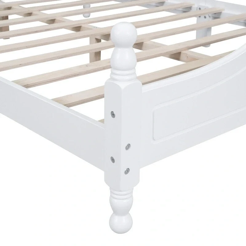 Retro Wood Platform Bed Frame with Wooden Slat Support