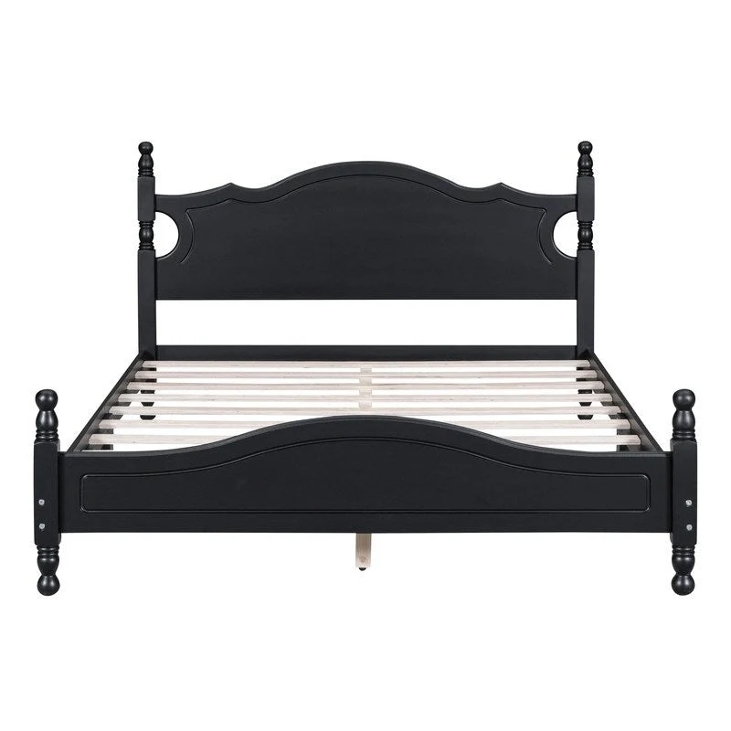 Retro Wood Platform Bed Frame with Wooden Slat Support