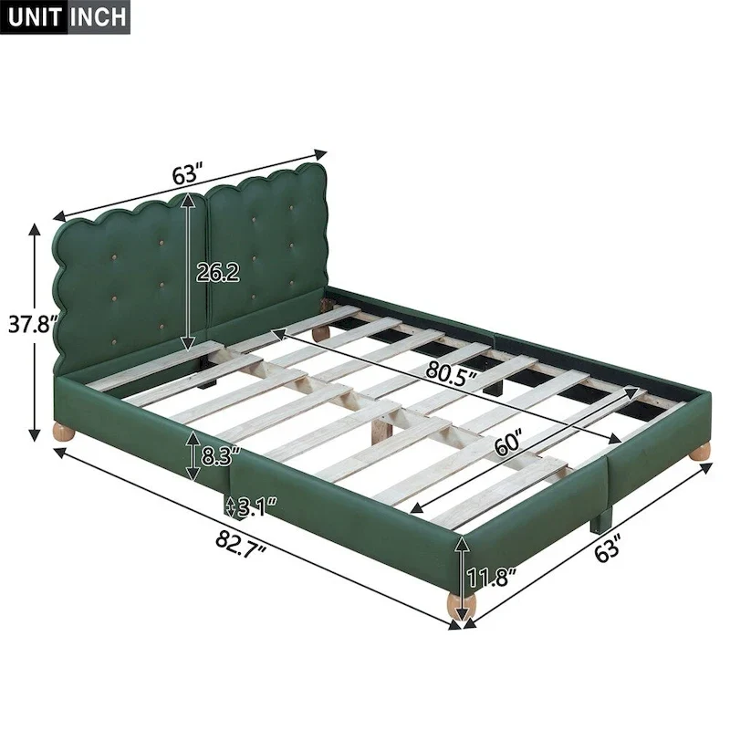 Queen Size Wood Frame Upholstered Platform Bed with Support Legs