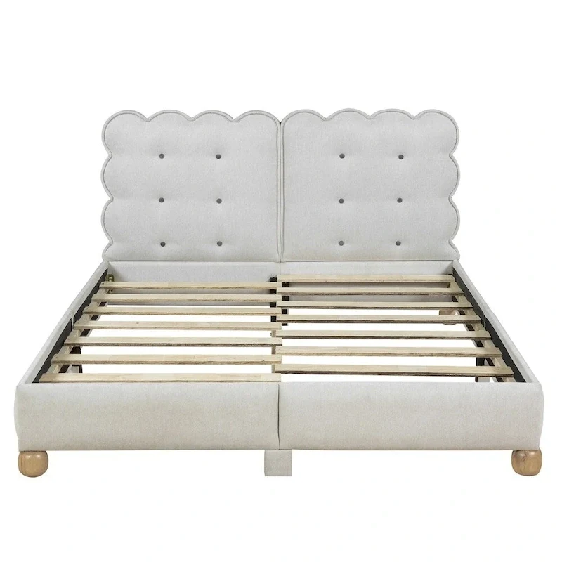 Queen Size Wood Frame Upholstered Platform Bed with Support Legs