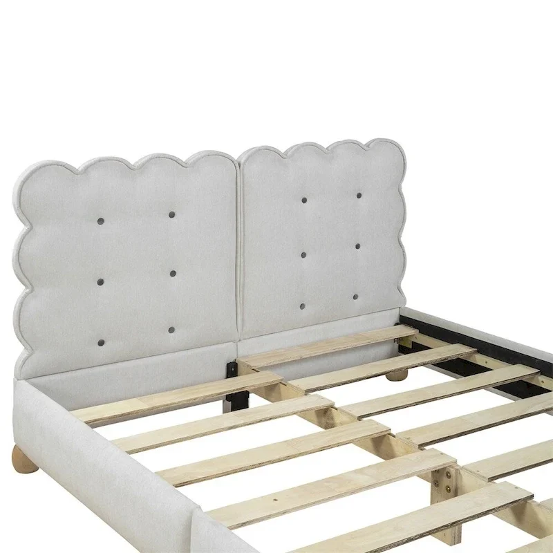 Queen Size Wood Frame Upholstered Platform Bed with Support Legs