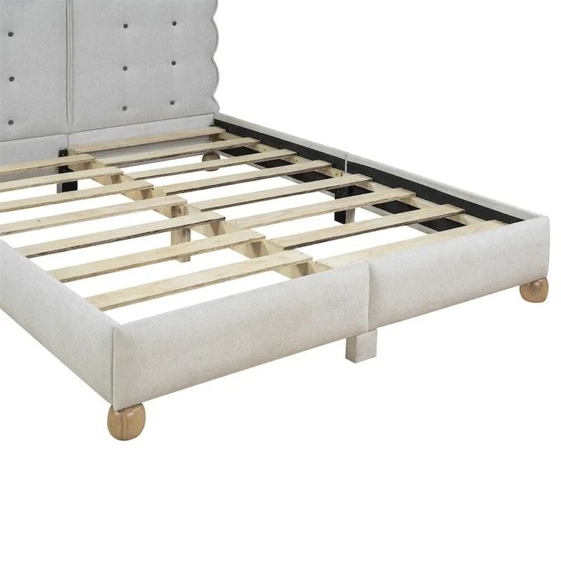 Queen Size Wood Frame Upholstered Platform Bed with Support Legs