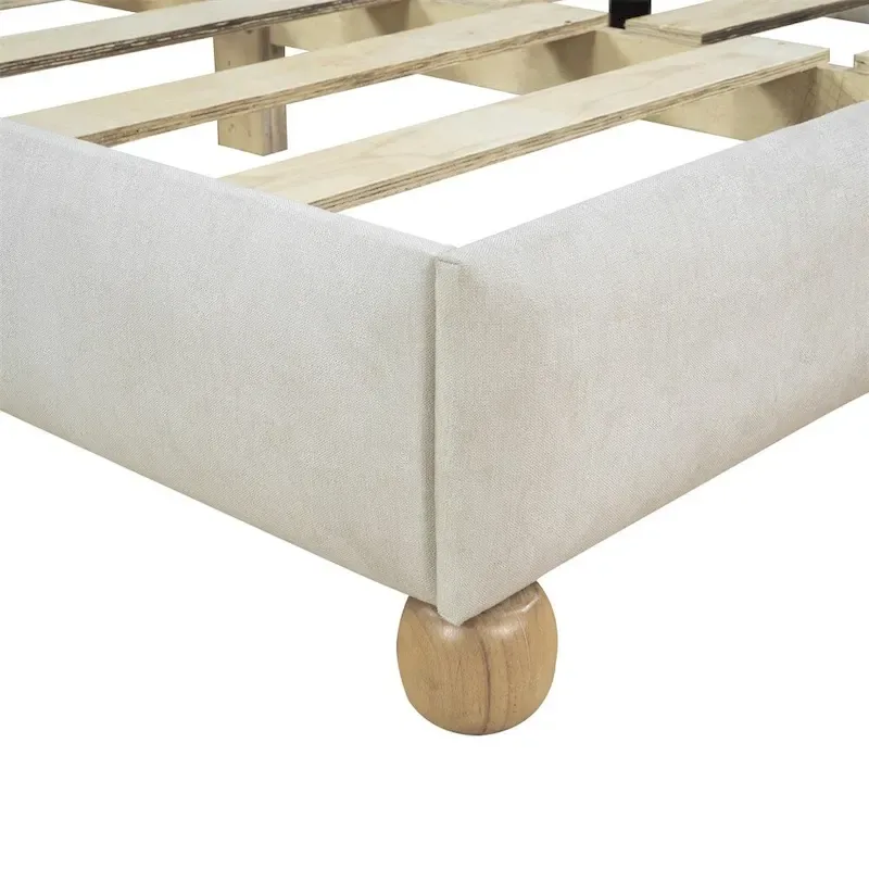 Queen Size Wood Frame Upholstered Platform Bed with Support Legs