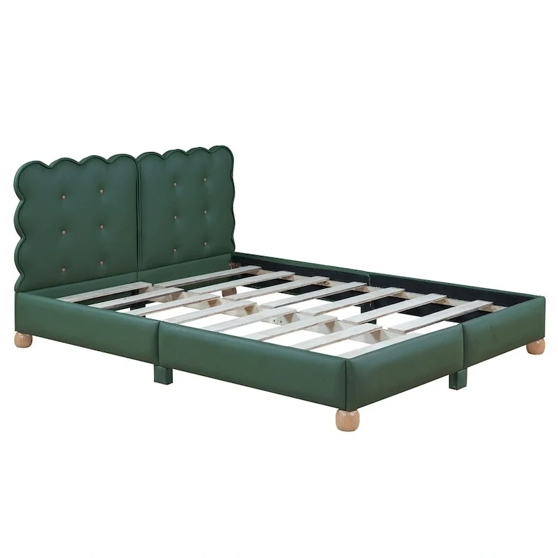 Queen Size Wood Frame Upholstered Platform Bed with Support Legs