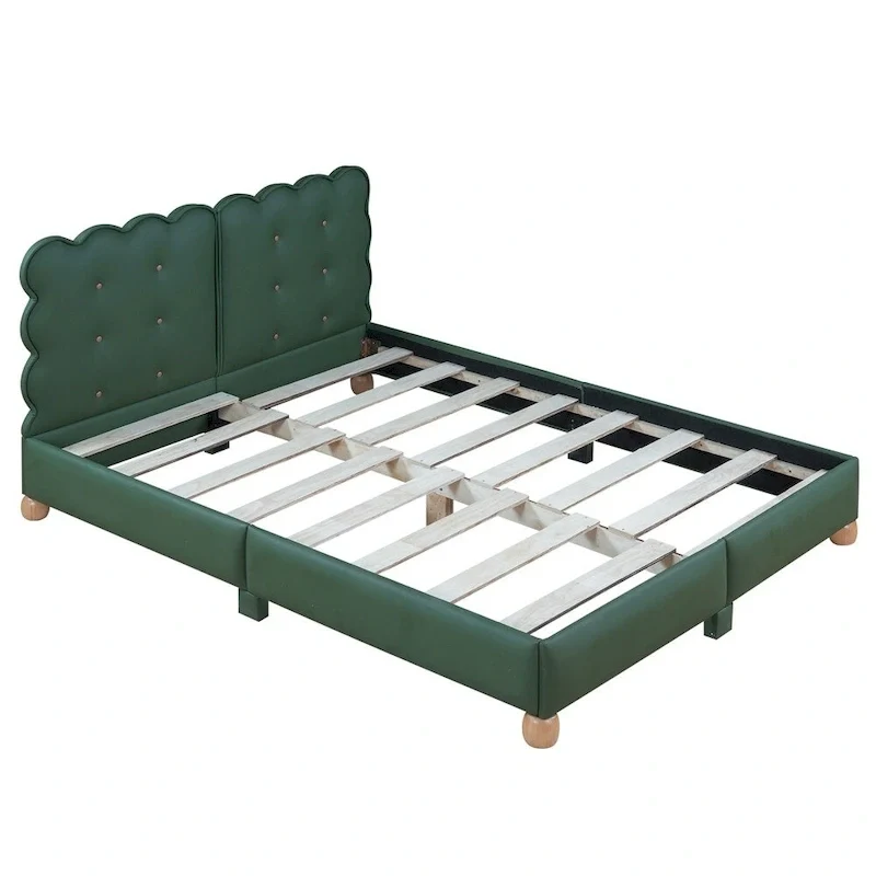 Queen Size Wood Frame Upholstered Platform Bed with Support Legs