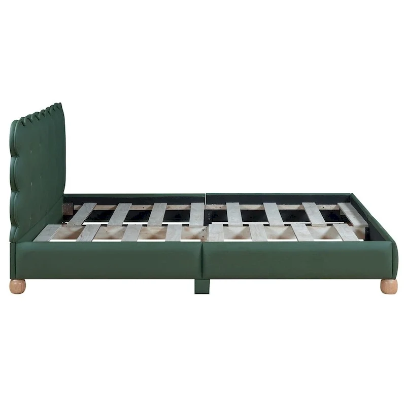 Queen Size Wood Frame Upholstered Platform Bed with Support Legs