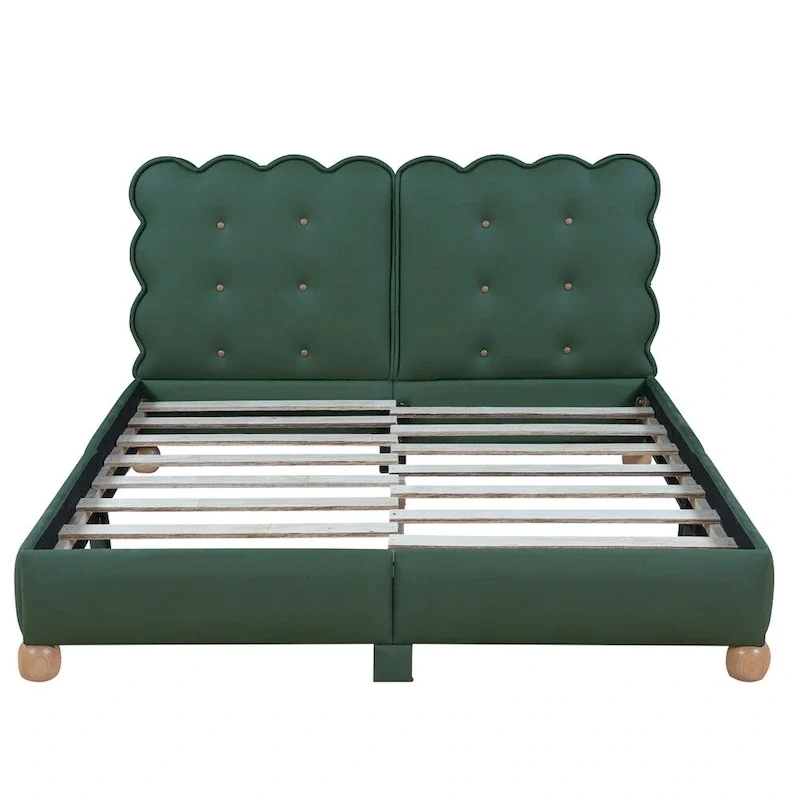 Queen Size Wood Frame Upholstered Platform Bed with Support Legs