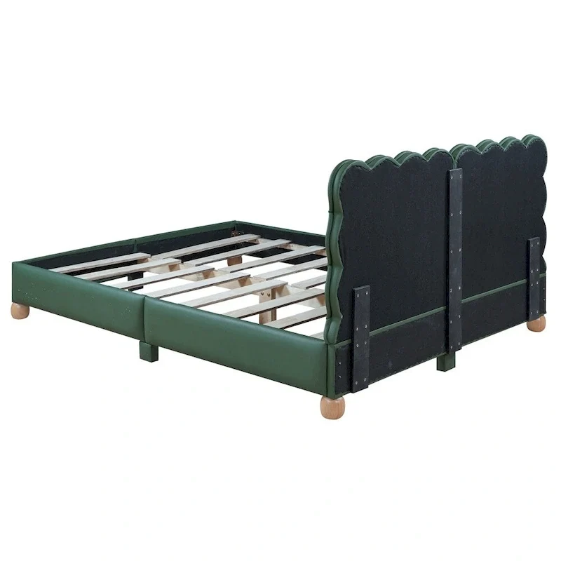 Queen Size Wood Frame Upholstered Platform Bed with Support Legs