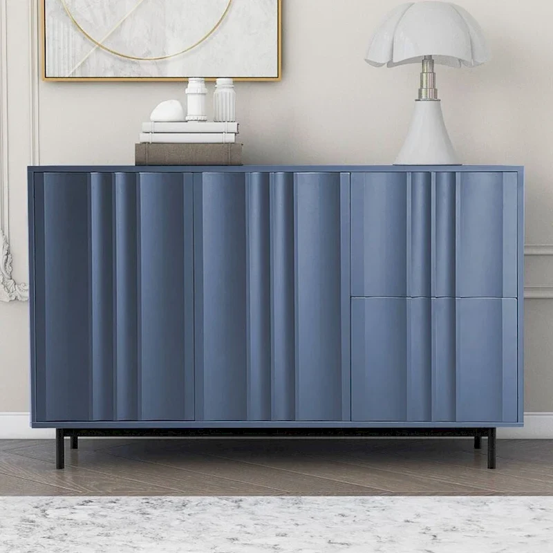 Wave Pattern Storage Cabinet with 2 Doors and 2 Drawers, Adjustable, Suitable for Study,Entrance and Living Room