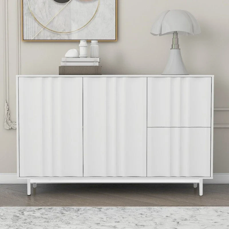 Wave Pattern Storage Cabinet with 2 Doors and 2 Drawers, Adjustable, Suitable for Study,Entrance and Living Room