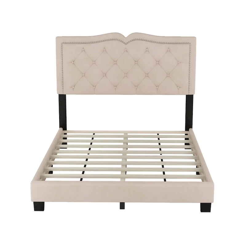 Full Size Modern Velvet Upholstered Platform Bed with Plush Velvet Tufted Headboard for Bedroom