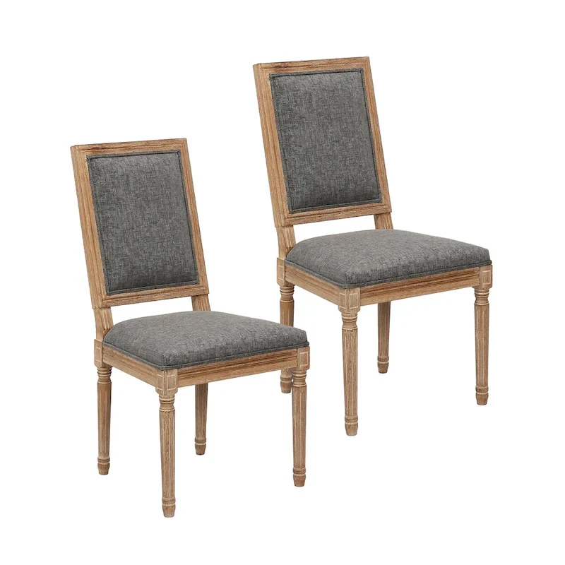 Porthos Home Mako Dining Chairs Set of 2, Rectangular Back, Linen Upholstery, Elm Wood Frame