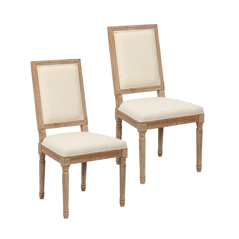 Porthos Home Mako Dining Chairs Set of 2, Rectangular Back, Linen Upholstery, Elm Wood Frame