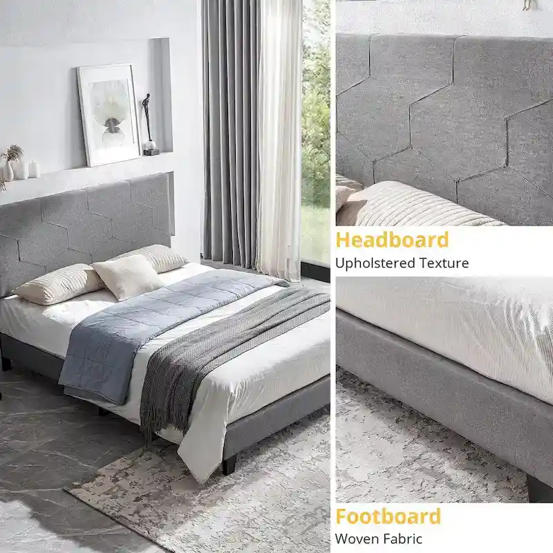 Queen Size Upholstered Platform Bed Frame,Wood Slat Support