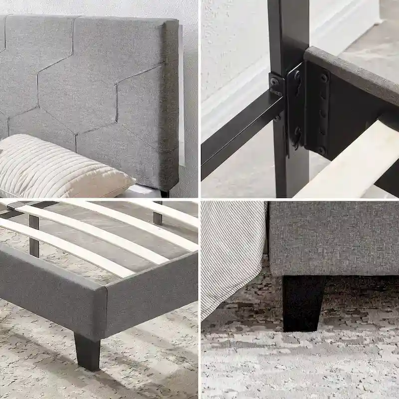 Queen Size Upholstered Platform Bed Frame,Wood Slat Support