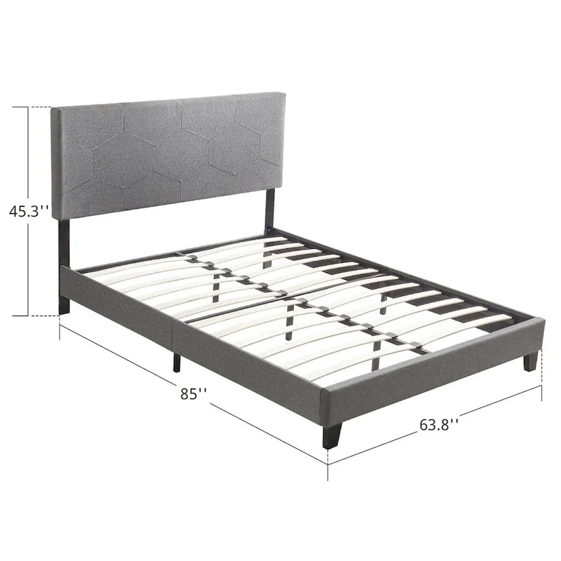 Queen Size Upholstered Platform Bed Frame,Wood Slat Support