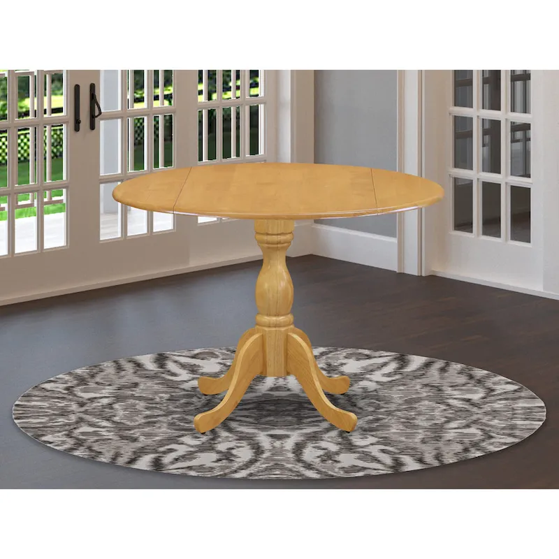East West Furniture Dublin Modern Kitchen Table - a Round Dining Table Top with Dropleaf & Pedestal Base, (Finish Option)