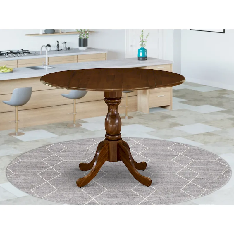 East West Furniture Dublin Modern Kitchen Table - a Round Dining Table Top with Dropleaf & Pedestal Base, (Finish Option)