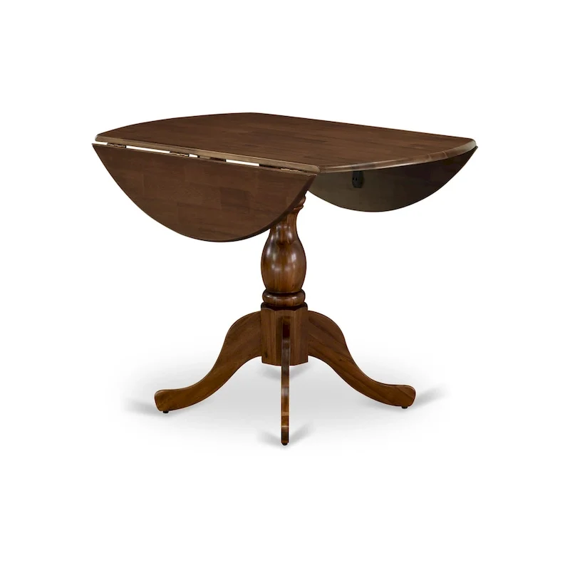 East West Furniture Dublin Modern Kitchen Table - a Round Dining Table Top with Dropleaf & Pedestal Base, (Finish Option)