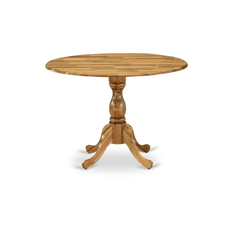 East West Furniture Dublin Modern Kitchen Table - a Round Dining Table Top with Dropleaf & Pedestal Base, (Finish Option)