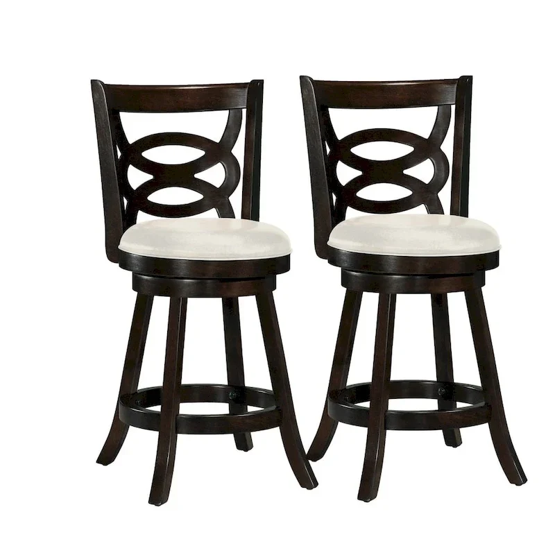 Set of 2 Solid Wood Base Swivel Counter-Height Barstool