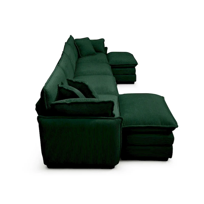 Green 6-piece Oversized Corduroy Upholstered U-Shaped Modular Sectional Sofa with 2 Removable Ottoman and Free Combination