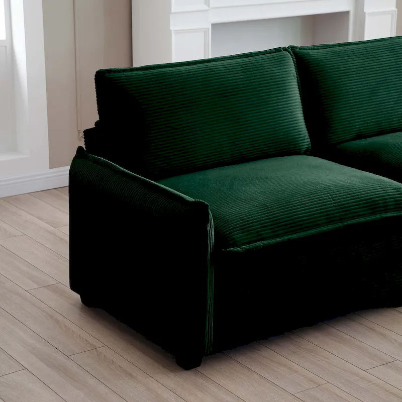 Green 6-piece Oversized Corduroy Upholstered U-Shaped Modular Sectional Sofa with 2 Removable Ottoman and Free Combination
