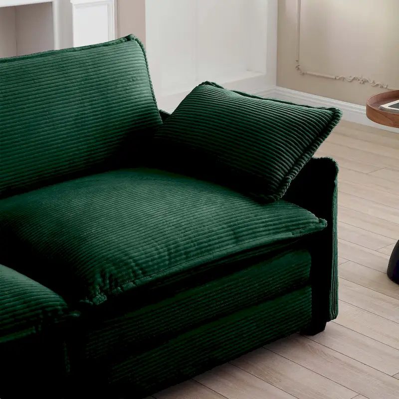 Green 6-piece Oversized Corduroy Upholstered U-Shaped Modular Sectional Sofa with 2 Removable Ottoman and Free Combination