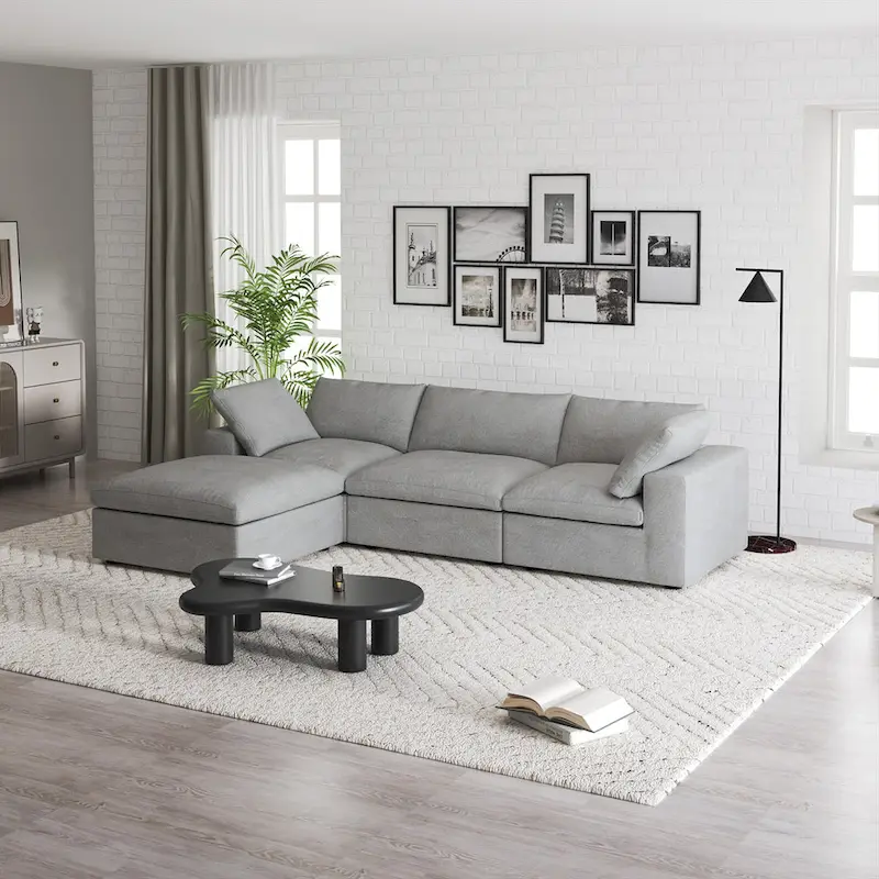 Commix Down Filled Sectional Sofa L-shape 4 Piece Modular Couch with Storage Ottoman