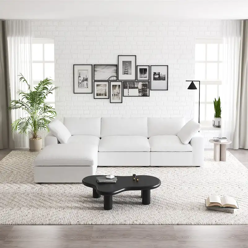 Commix Down Filled Sectional Sofa L-shape 4 Piece Modular Couch with Storage Ottoman
