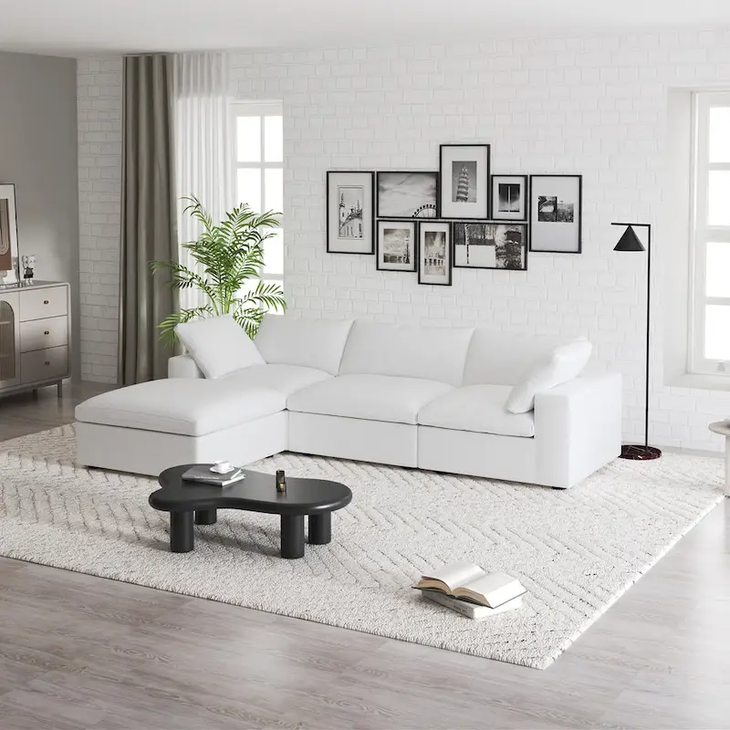 Commix Down Filled Sectional Sofa L-shape 4 Piece Modular Couch with Storage Ottoman