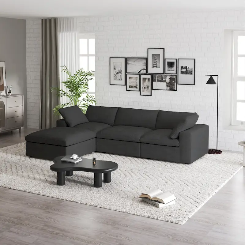 Commix Down Filled Sectional Sofa L-shape 4 Piece Modular Couch with Storage Ottoman