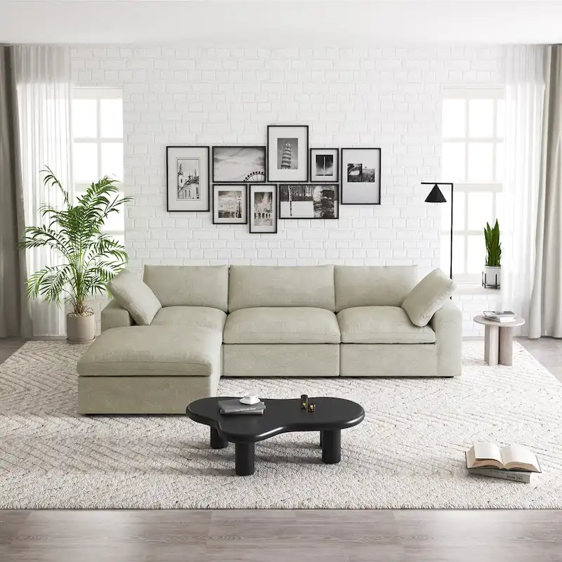 Commix Down Filled Sectional Sofa L-shape 4 Piece Modular Couch with Storage Ottoman