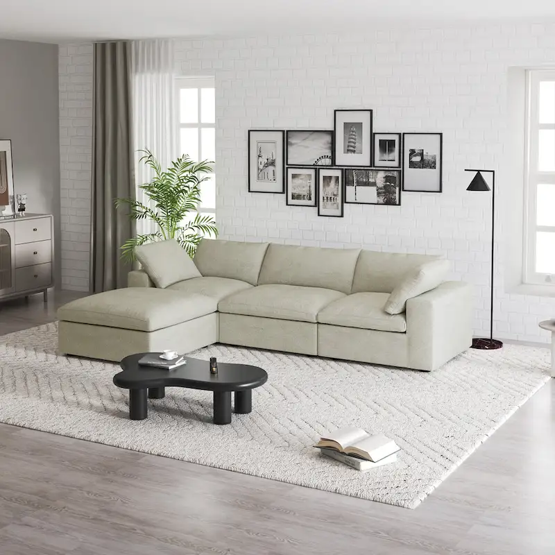Commix Down Filled Sectional Sofa L-shape 4 Piece Modular Couch with Storage Ottoman