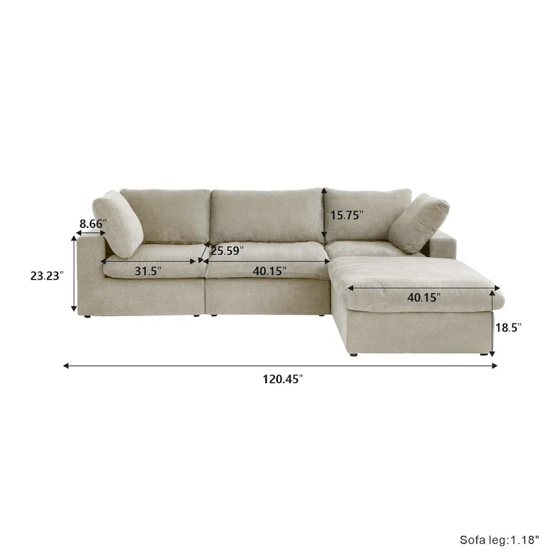 Commix Down Filled Sectional Sofa L-shape 4 Piece Modular Couch with Storage Ottoman