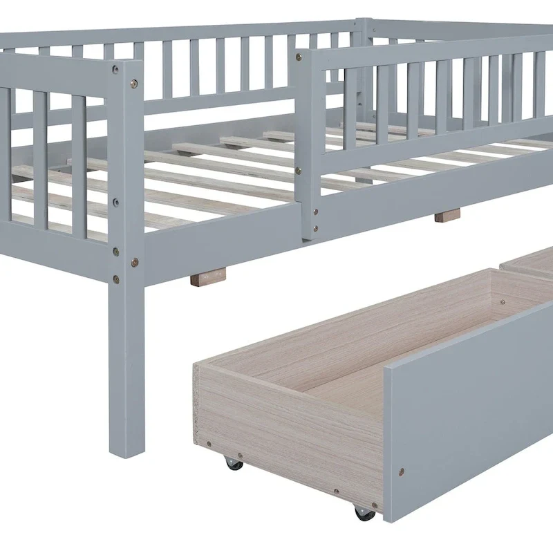Twin Size Daybed Wood Bed With Two Drawers, Gray