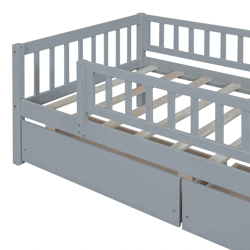 Twin Size Daybed Wood Bed With Two Drawers, Gray