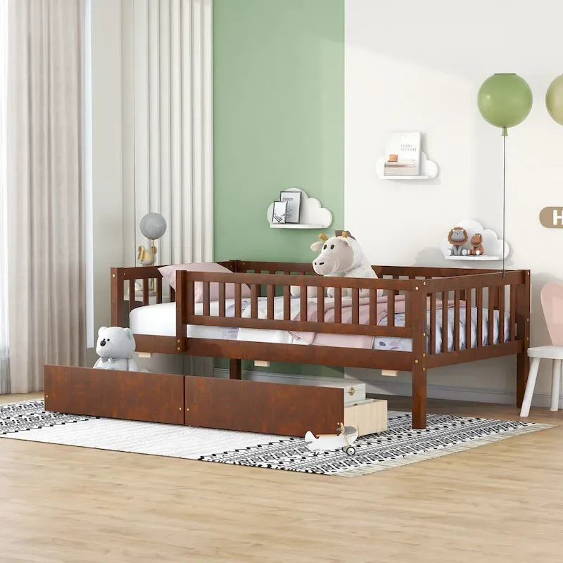 Twin Size Daybed Wood Bed With Two Drawers, Gray