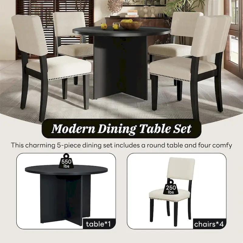Modern 5-Piece Round Dining Table Set