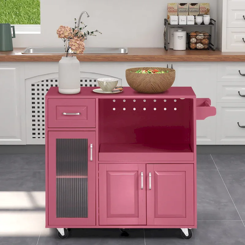 Multi-functional Kitchen Cart with Towel Rack, Large Storage Space