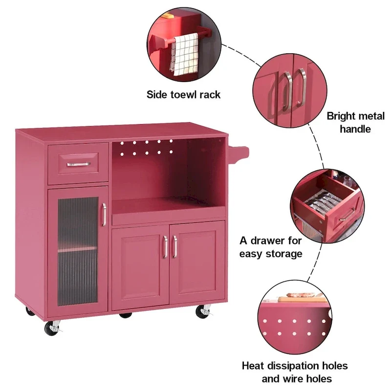 Multi-functional Kitchen Cart with Towel Rack, Large Storage Space