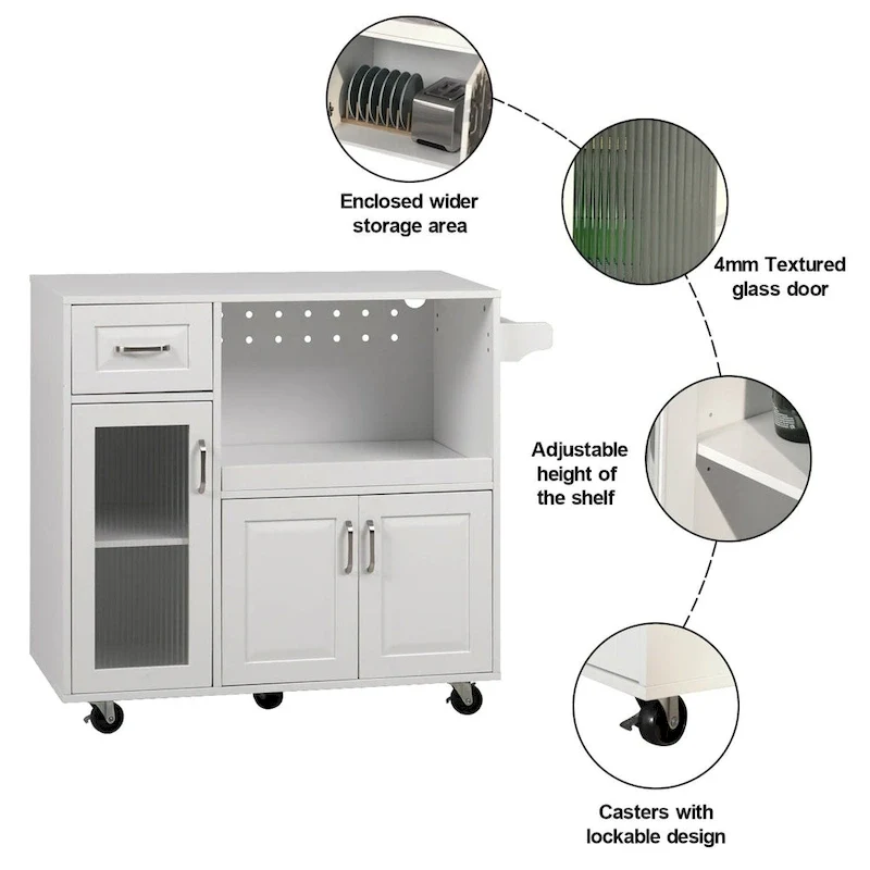 Multi-functional Kitchen Cart with Towel Rack, Large Storage Space