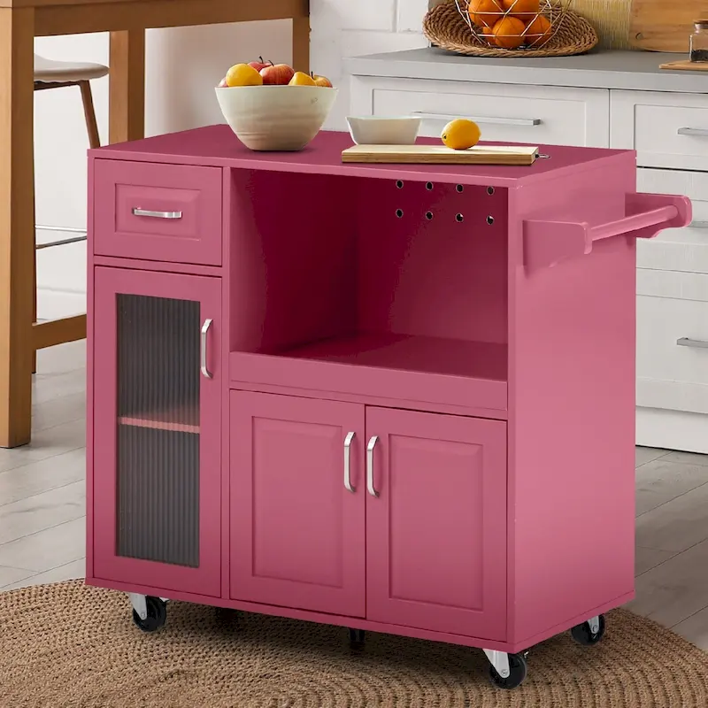 Multi-functional Kitchen Cart with Towel Rack, Large Storage Space