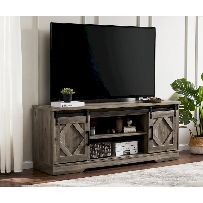 WAMPAT Farmhouse Sliding Barn Door TV Stand