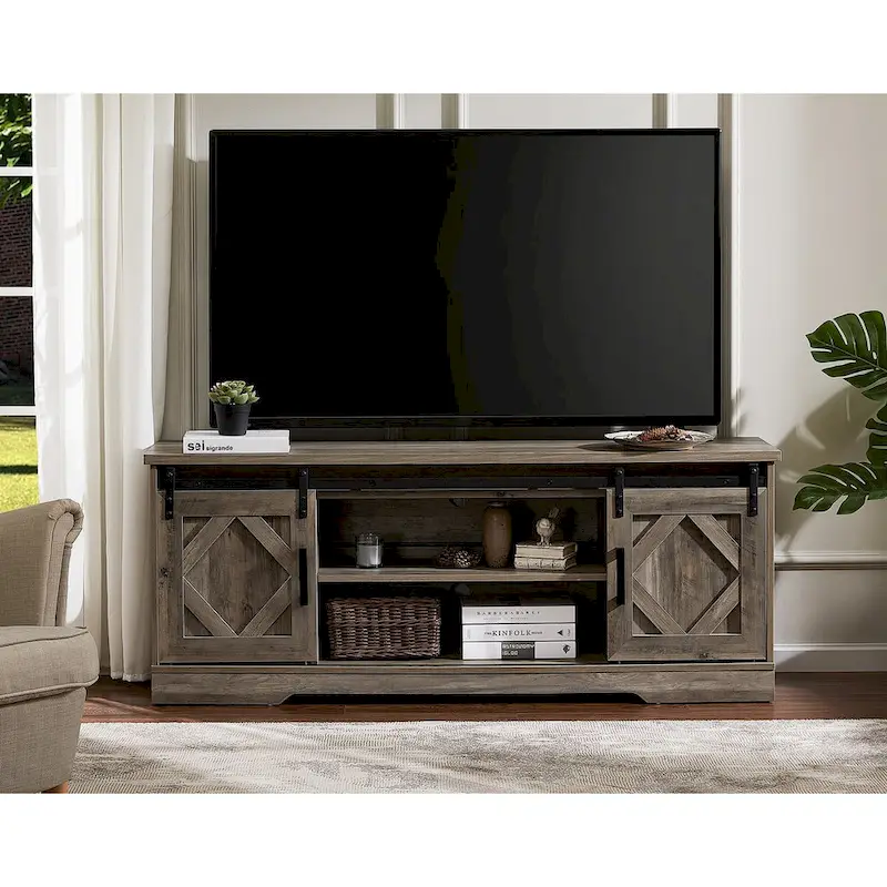 WAMPAT Farmhouse Sliding Barn Door TV Stand