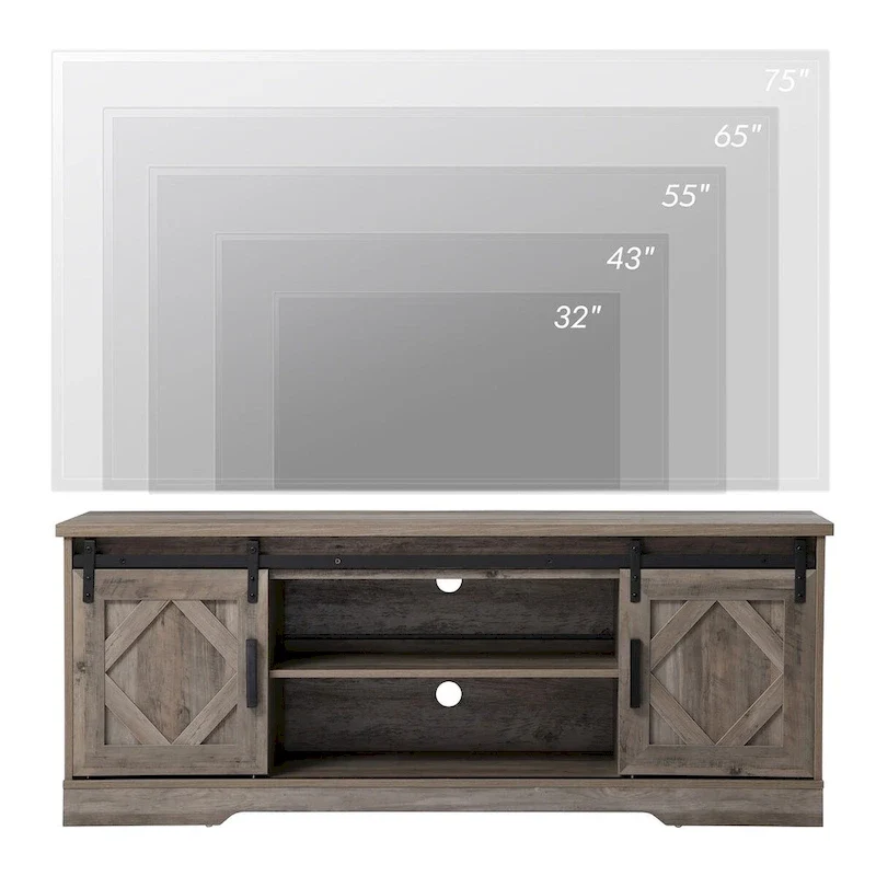 WAMPAT Farmhouse Sliding Barn Door TV Stand